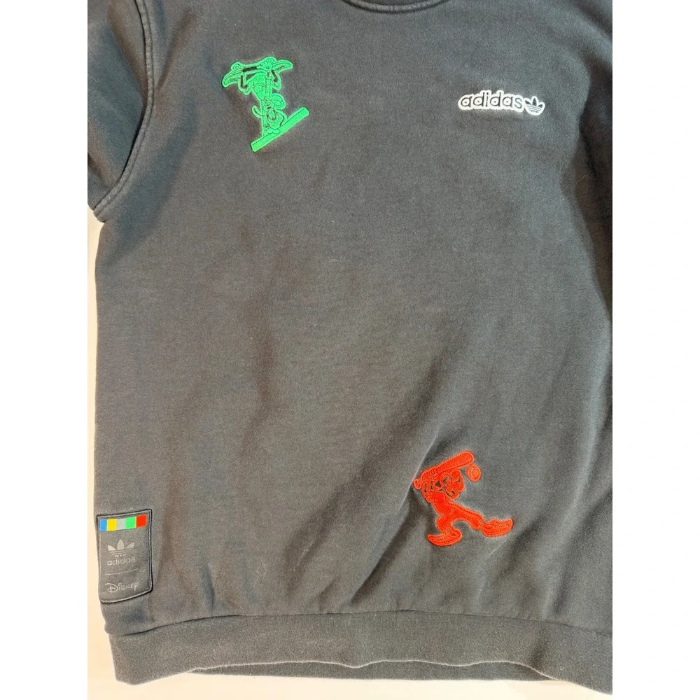 Adidas Disney Goofy Crewneck Sweatshirt Mens Medium Black Embroidered Pullover